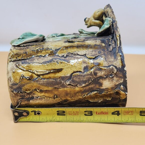 Vintage Majolica Style Ceramic Frog Tree Stump Art Pottery Planter - Picture 11 of 11